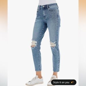 NWT Judy Blue Rhinestone Slim Fit Jeans Size 7/28 Light Blue